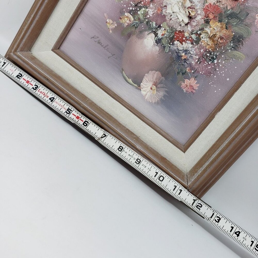 P. Keeling Still Life Floral Oil Painting 8x10 Canvas Signed Framed Flowers READ - Picture 7 of 16